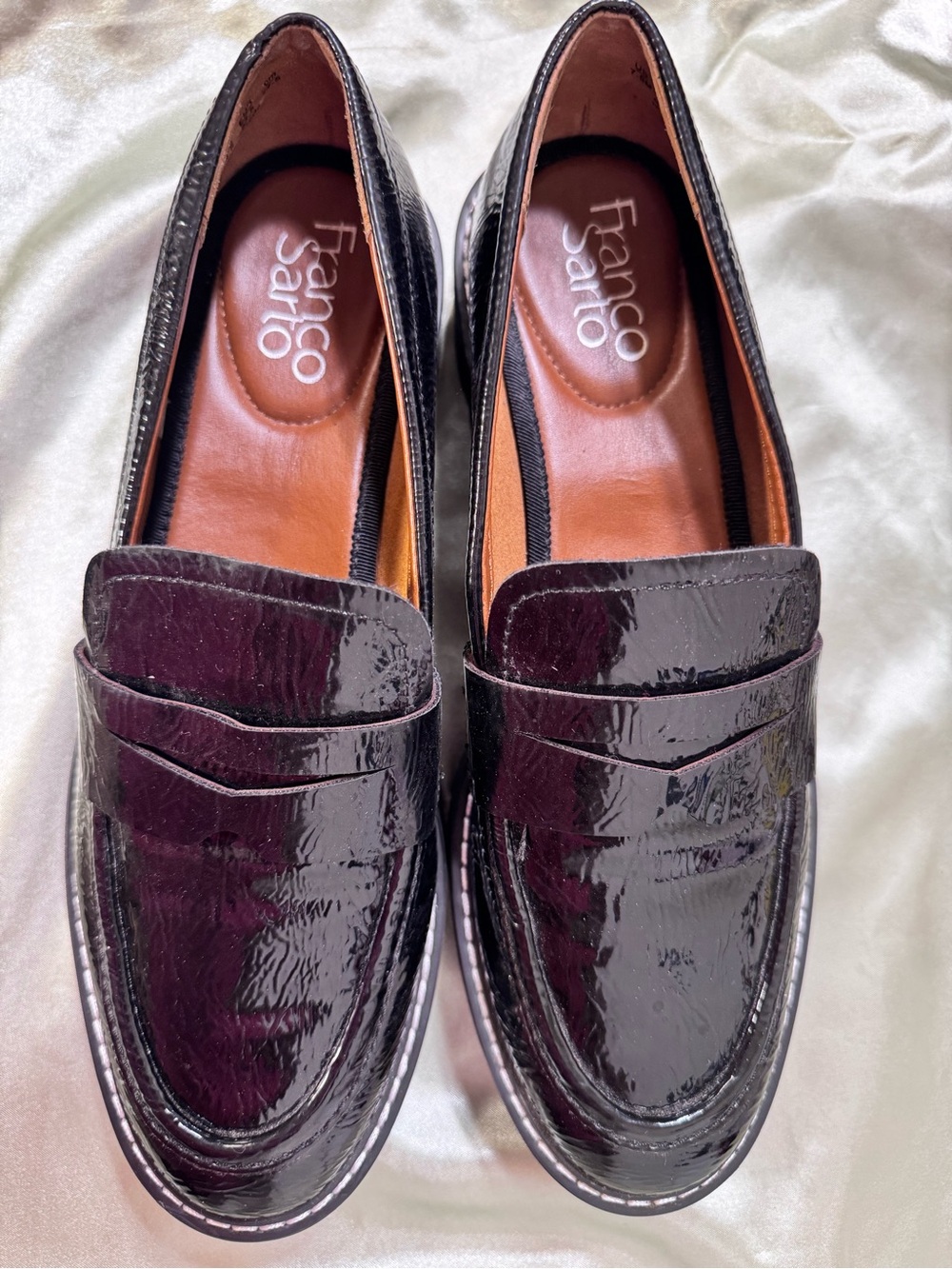 Franco Sarto Slip-on Black Patent Vegan Leather Penny Loafer Shoes size 7.5 NWOT - Picture 3 of 8